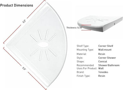 Tenedos Resin Decor 8 Inches Corner Shower Shelf – White Flatback 9x9 Wall - Image 2