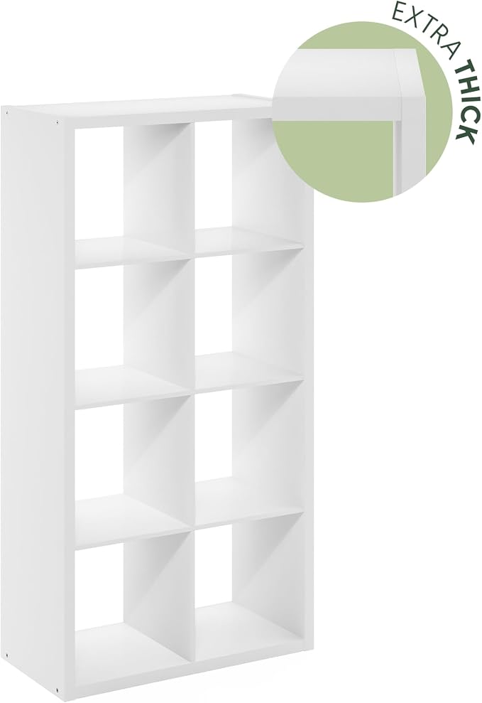 Furinno Cubicle Book Shelf, 8-Cube Bookshelf, Extra Thick Frame Horizontally & - Image 6