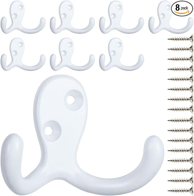 IBosins 8 Pack Heavy Duty Double Prong Coat Hooks Wall Mounted by IBosins