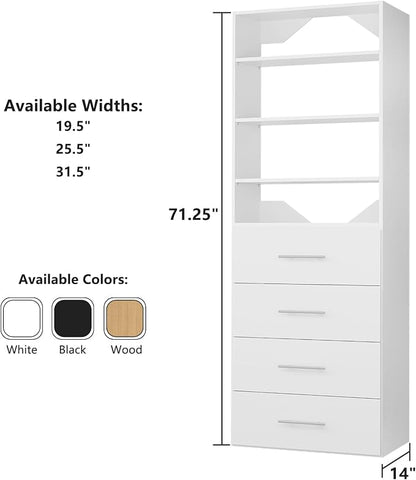 ROOMTEC Modular Closet System, 19.5" 4 Drawer Shelf Closet Tower Wall-Mounted - Image 8