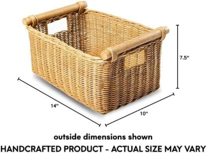 The Basket Lady Pole Handle Wicker Storage Basket, 14 in L x 10 in W x 7.5 in H - Image 8