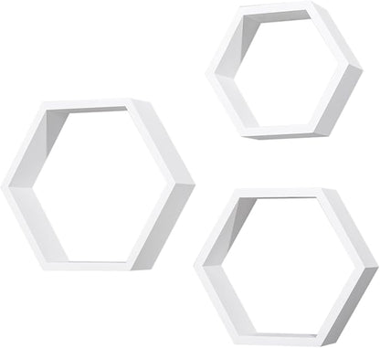 ZGZD Set of 3 White Wooden Hexagon Wall Shelves - Image 4
