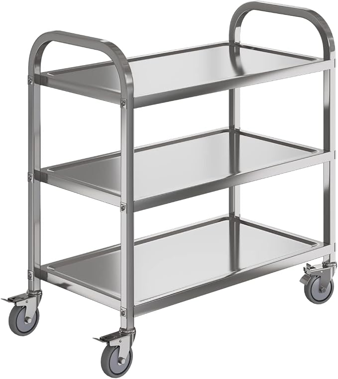 3 Shelf Stainless Steel cart, 400 lbs, 1MM Thick，Serving cart by Amarite