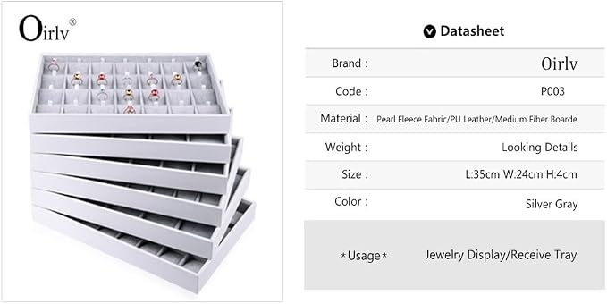 Oirlv Velvet Stackable Jewelry Tray 32 Grids Pendant Organizer Display Showcase - Image 10