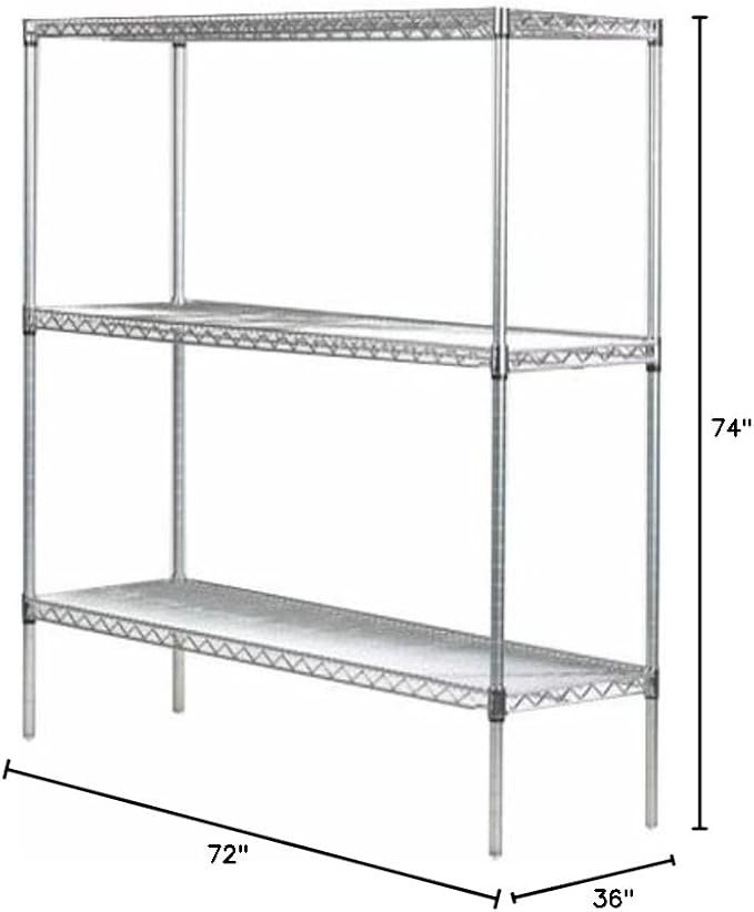 Omega 36" Deep x 72" Wide x 74" High 3 Tier Chrome Starter Shelving Unit - Image 2