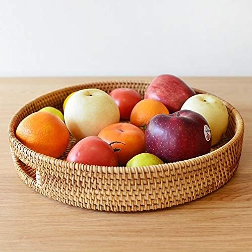 Round Rattan Serving Tray Decorative Woven Ottoman Trays - Image 7