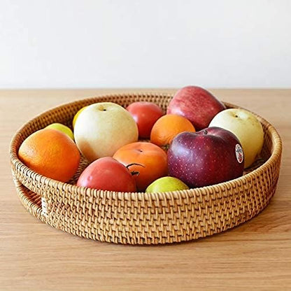 Round Rattan Serving Tray Decorative Woven Ottoman Trays - Image 7