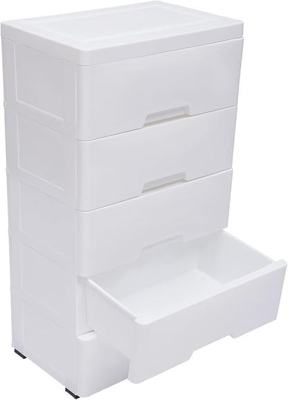5 Tier 5 Drawer Plastic Storage Cabinet White Home Vertical Stackable Clothes - Image 6
