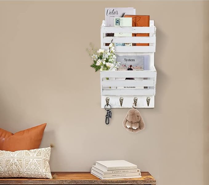 Unistyle Mail Holder with Key Hooks Mail Organizer Wall Mount Hanging Mail - Image 7