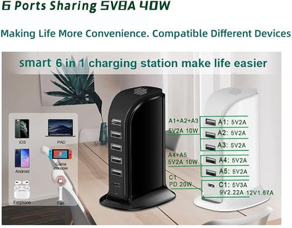 USB Charging Station for Multiple Devices, 40W Multiport Charger Tower - Image 5