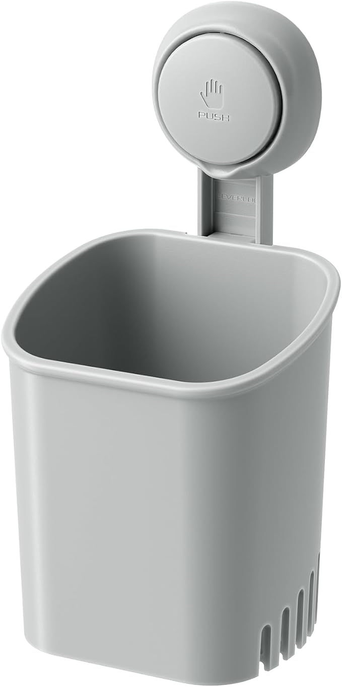 LEVERLOC Powerful Suction Cup Toothbrush Holder, Drill-Free Wall Shower Holder by LEVERLOC