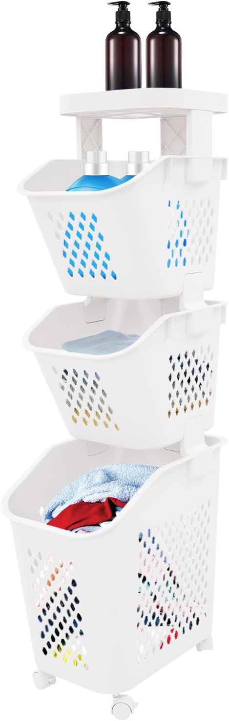 3-Tier Plastic Laundry Hamper Sorter by Unknown