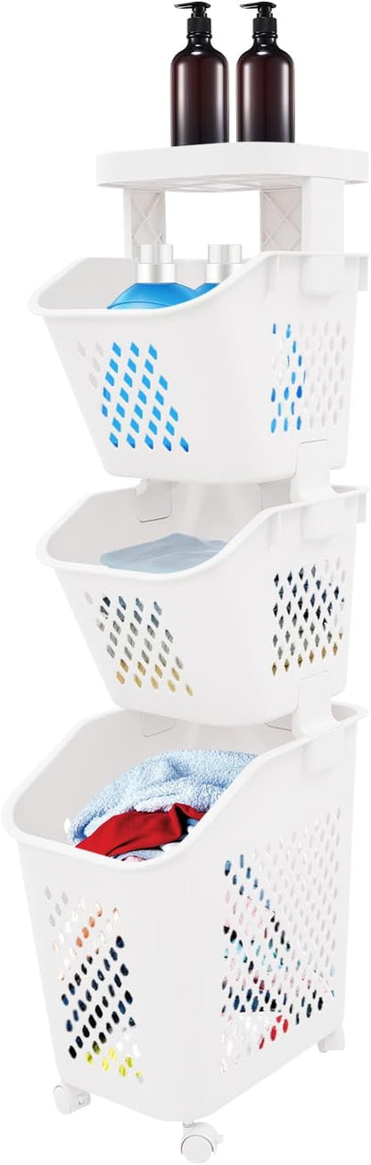 3-Tier Plastic Laundry Hamper Sorter by Unknown