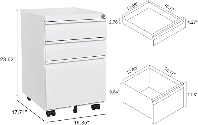 3-Drawer Lockable Mobile File Cabinet – Metal A4/Letter/Legal Size Storage - Image 2