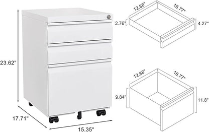 3-Drawer Lockable Mobile File Cabinet – Metal A4/Letter/Legal Size Storage - Image 2