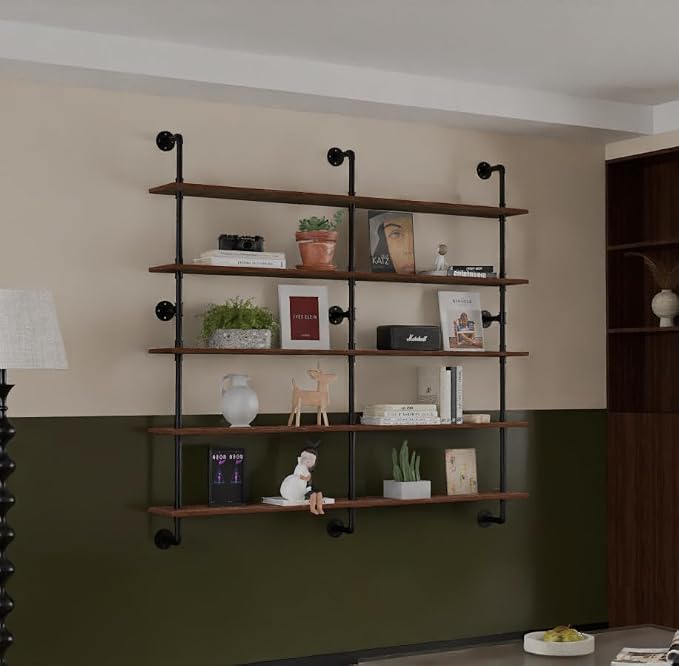 HDDFER Industrial Pipe Shelf Shelving Bookcase, Wall Mounted Rustic Bookshelf - Image 3