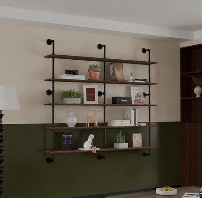 HDDFER Industrial Pipe Shelf Shelving Bookcase, Wall Mounted Rustic Bookshelf - Image 3