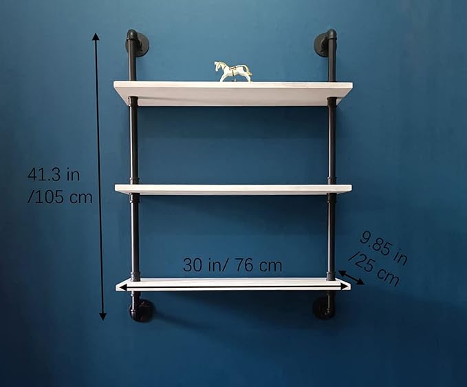 HDDFER Industrial Pipe Shelving Rustic White Pipe Wall Shelves Bathroom Shelves - Image 2