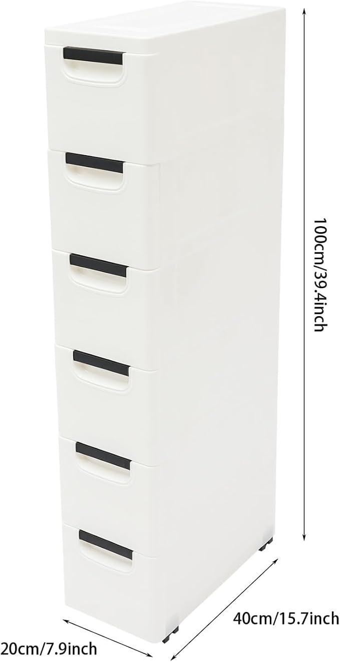 6 Drawers Plastic Storage Cabinet, Mobile Slim Utility Cart on Wheels, - Image 7