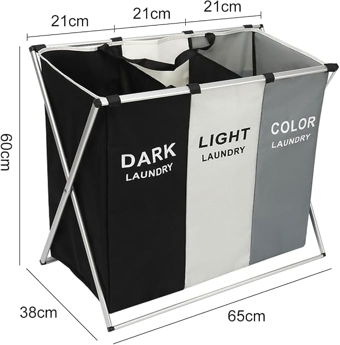 TEEM 3-Section Laundry Basket Organizer, Foldable Hamper - Image 2