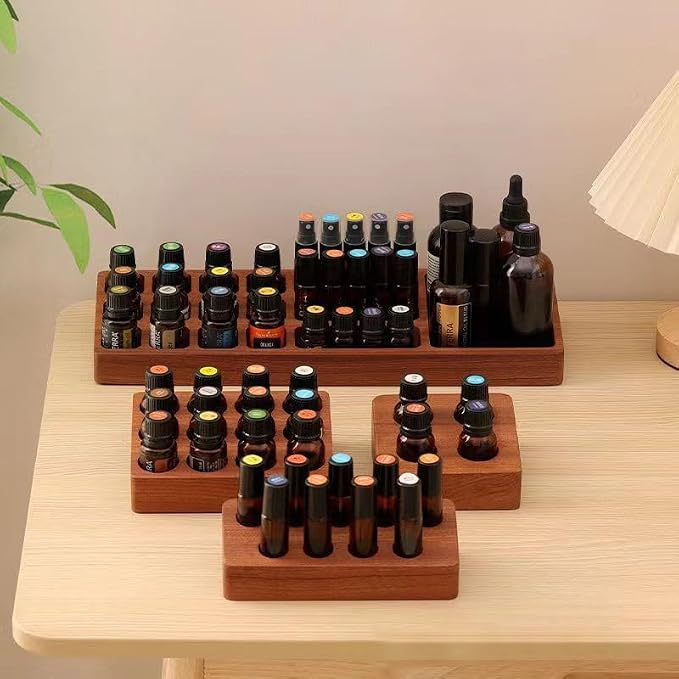 Dark Wood Essential Oil Organizer, Tiered Display Stand - Image 5