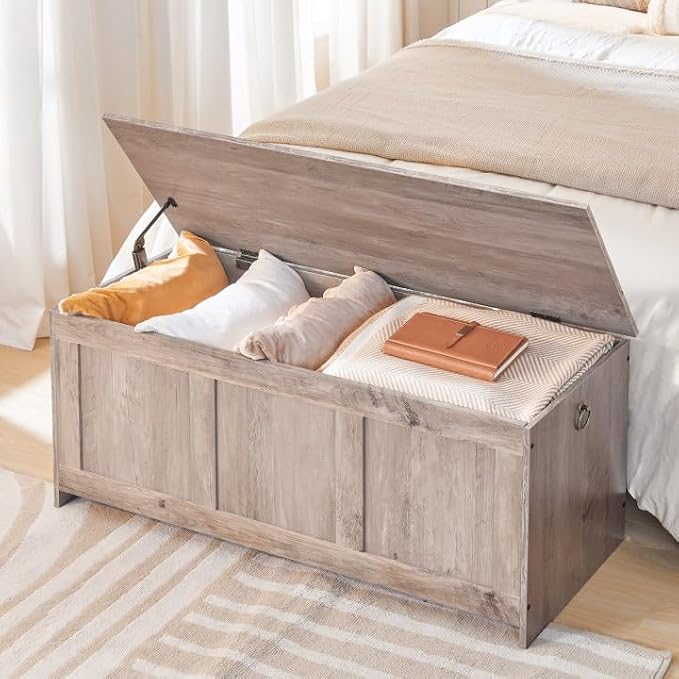 HOOBRO Storage Bench, 39.3" Retro Wooden Storage Chest, Wooden Storage Trunk - Image 7
