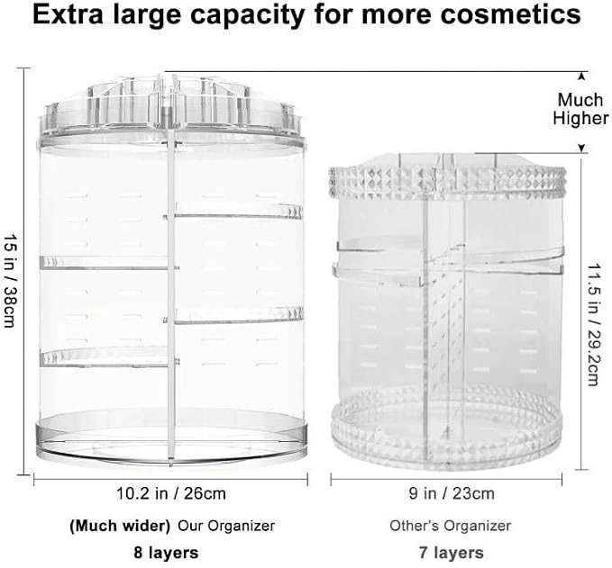 AMEITECH Makeup Organizer, 360 Degree Rotating Adjustable Cosmetic Storage - Image 2