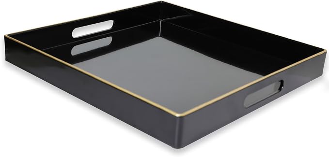 Spsyrine Black Decorative Tray for Living Room, Square Modern Plastic Coffee by Spsyrine