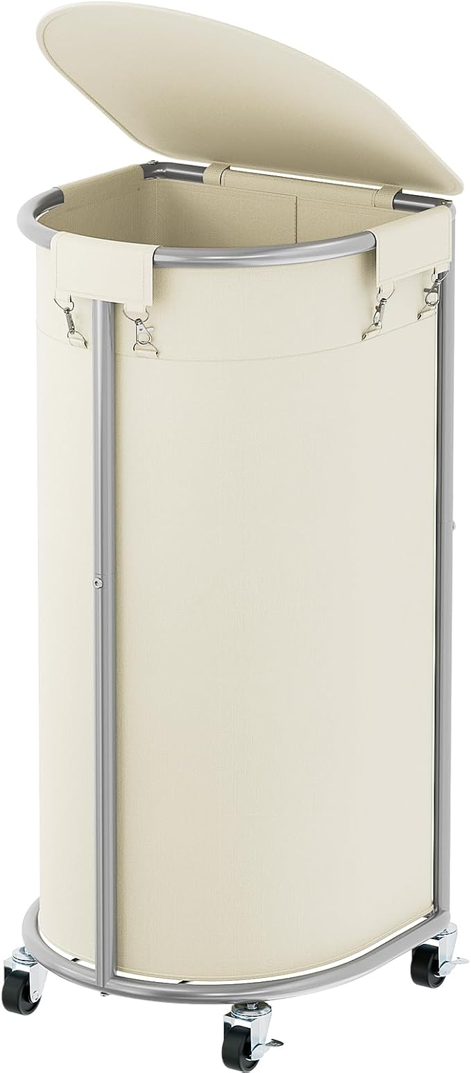 Rolling Laundry Basket with Lid, 100L Laundry Hamper with Wheels, Half Round by Unknown