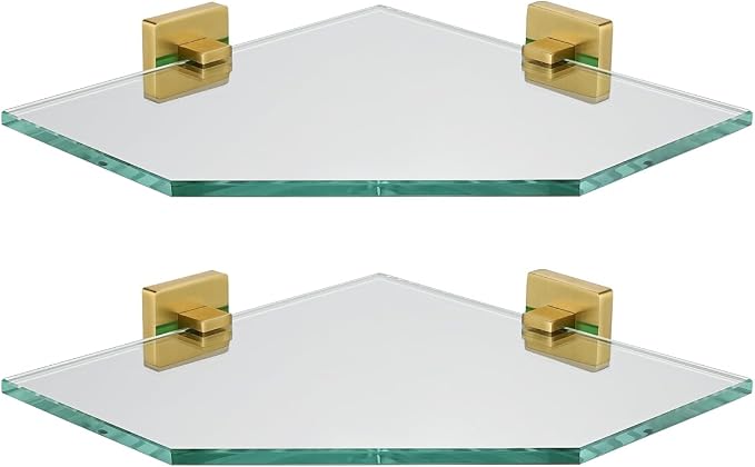 JQK Corner Glass Shelf, Brushed Gold Bathroom 304 Stainless Steel Shower by Homeimprovement