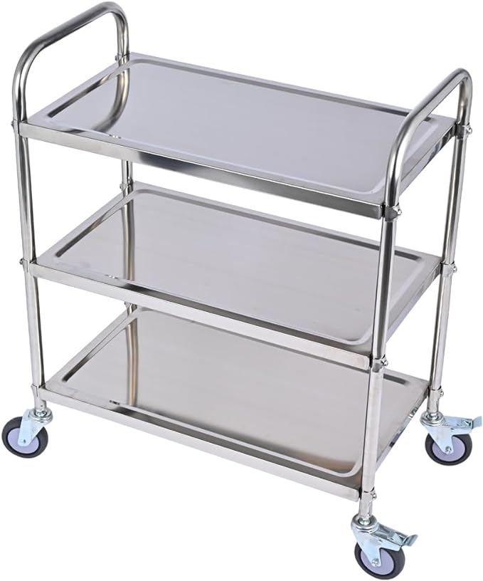 3 Shelf Stainless Steel Cart, 420 lbs, 1MM Thick, Serving by Amarite