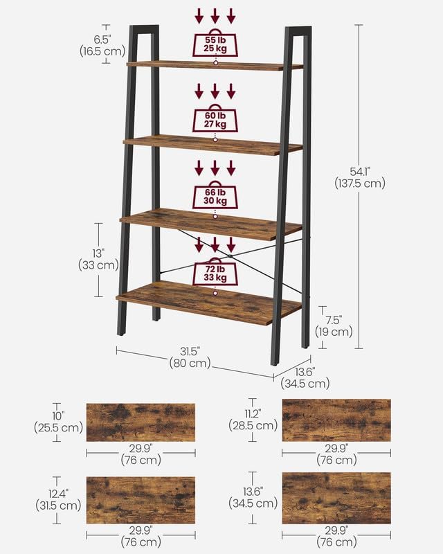 VASAGLE Ladder Shelf, 4-Tier Bookshelf, Storage Rack, Bookcase - Image 3