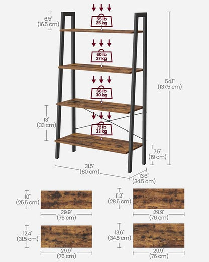 VASAGLE Ladder Shelf, 4-Tier Bookshelf, Storage Rack, Bookcase - Image 3