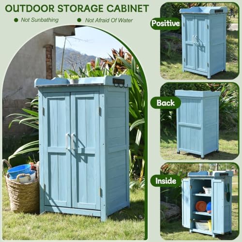 Galvanized Top Potting Bench, Outdoor Wooden Planting Work Table - Image 2
