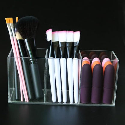 Tofficu Acrylic Makeup Brush Holder, 3 Compartment Clear Cosmetic Organizer - Image 3