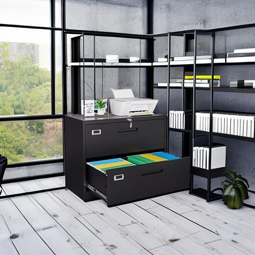 Lateral File Cabinet with Lock, 2 Drawer Large Metal Filing Cabinet, Home - Image 2
