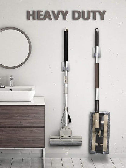 HANZE 2 Pack Stainless Steel Mop Broom Holder Organizer, Self Adhesive Wall - Image 3