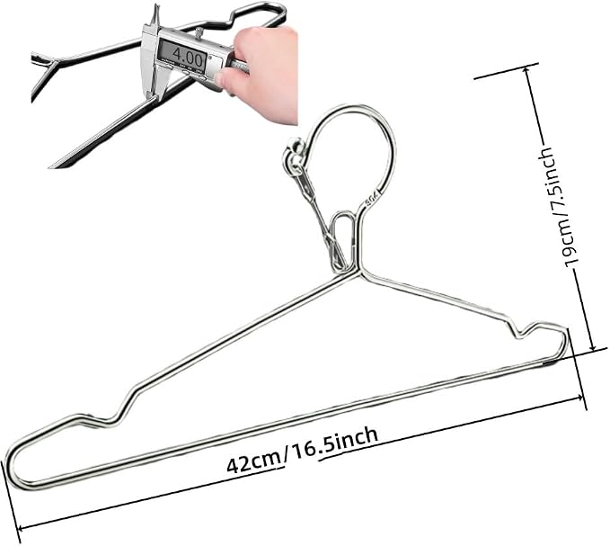 16.5” Wire Hanger 4mm Lockable Hangers 20Pack Stainless Steel Slim Thin Heavy - Image 2
