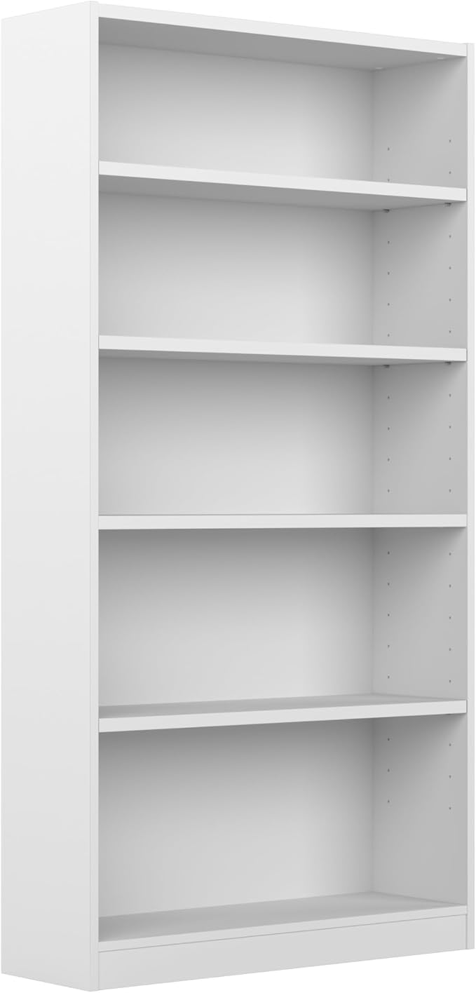 Bush Furniture Universal Tall 5 Shelf Bookcase in White, Vertical Storage and by BushHome