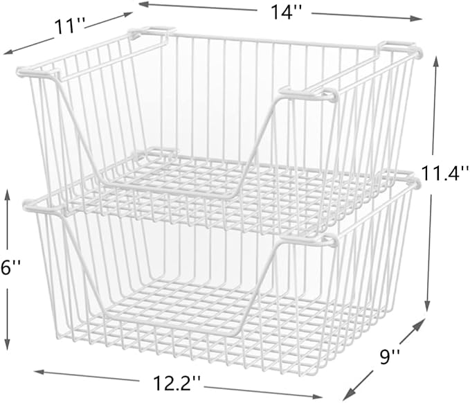 Slideep 14'' Large Stackable Storage Baskets Cabinet Organizer Sturdy Metal - Image 4
