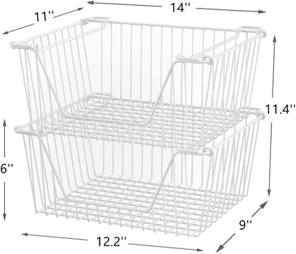 Slideep 14" Large Bin Baskets Stacking Baskets Sturdy Metal Wire Storage - Image 6