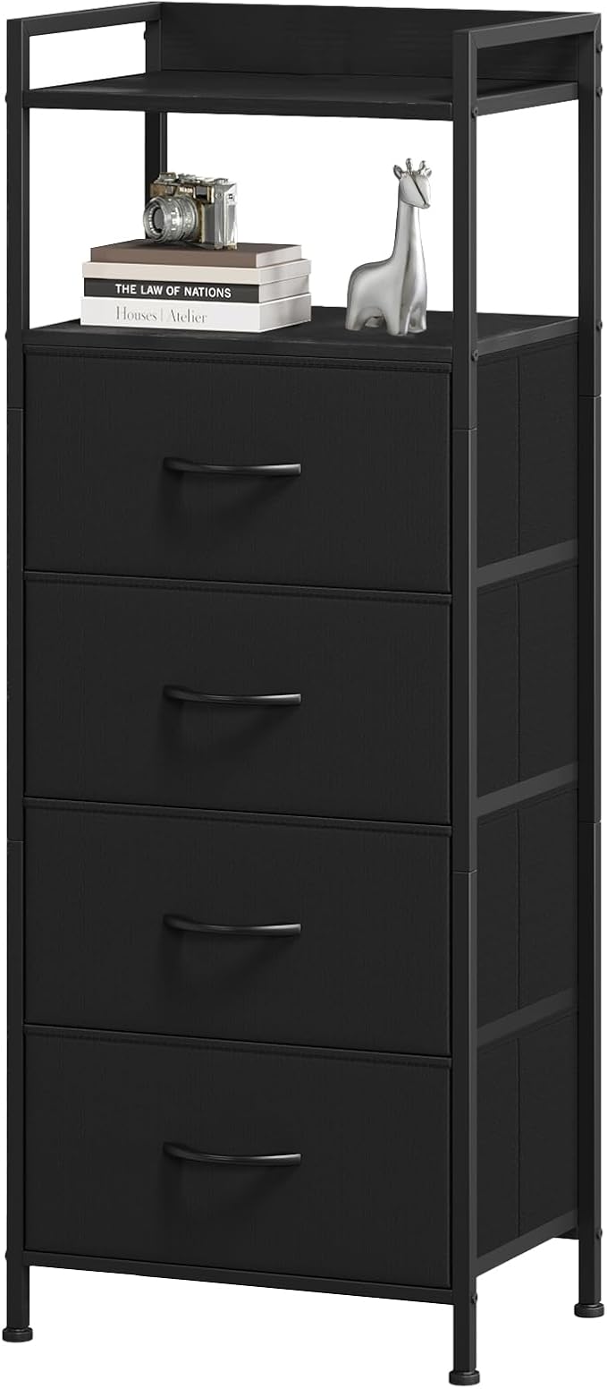 Somdot Nightstand with 4 Drawers, Vertical Fabric Dresser by Somdot