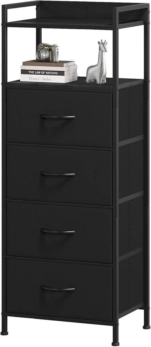 Somdot Nightstand with 4 Drawers, Vertical Fabric Dresser by Somdot