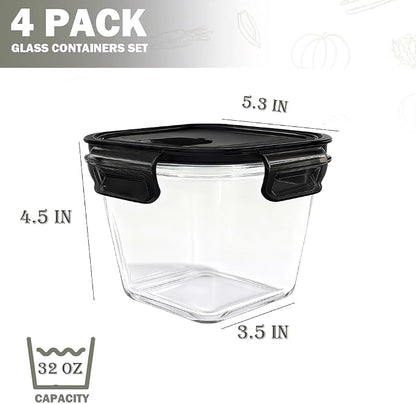 H.JSS WDJS 32oz Square Glass Food Storage Containers - Image 2