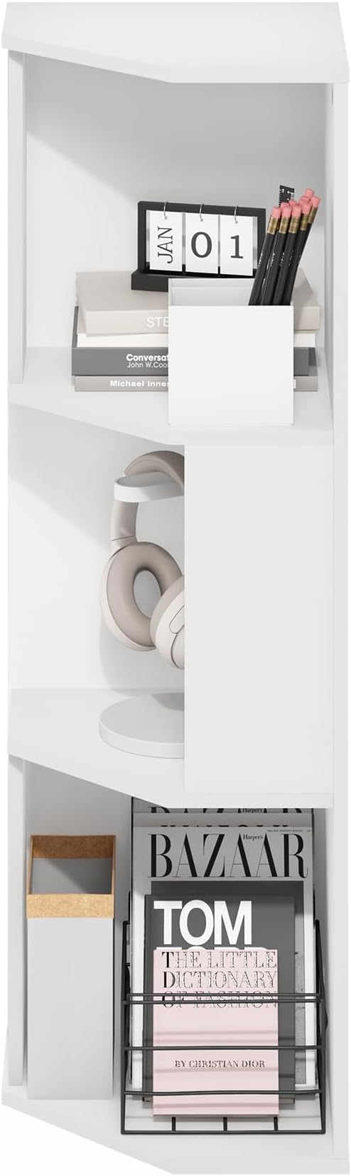 Furinno ECON Corner Shelf, 3-Tier Corner Book Shelf, Standing Storage Shelves - Image 5