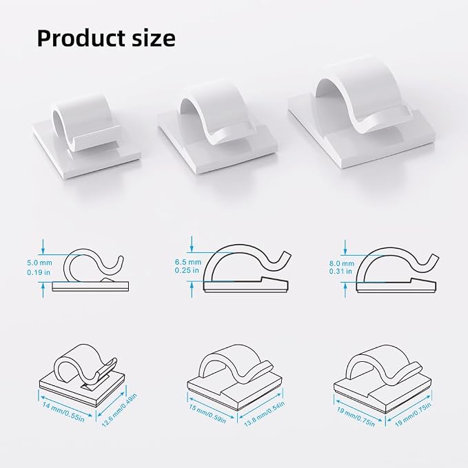 100 PCS White Adhesive Cable Clips Cord Organizer, Wire Holder - Image 3