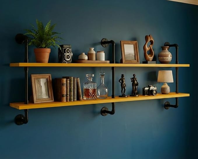HDDFER Industrial Pipe Shelving Rustic Floating Bookshelf by industrialpipeshelving