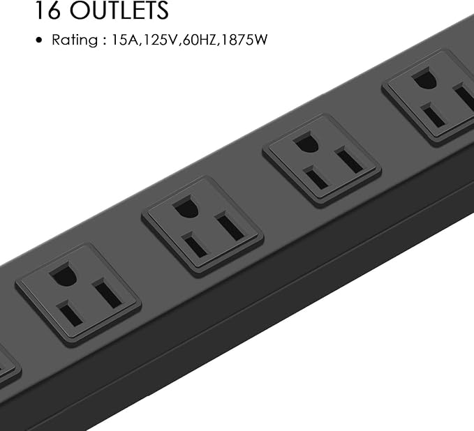 HHSOET Metal Wall Mount Power Strip, 16 Outlets, 3 FT SJT 3/C 14AWG Power Cord - Image 5