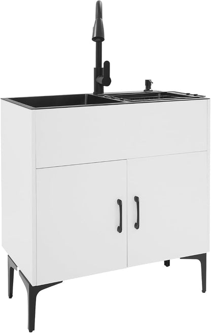 Laundry Sink Cabinet with Stainless Steel Sink and Pull-Out Faucet, Large by KannBeki