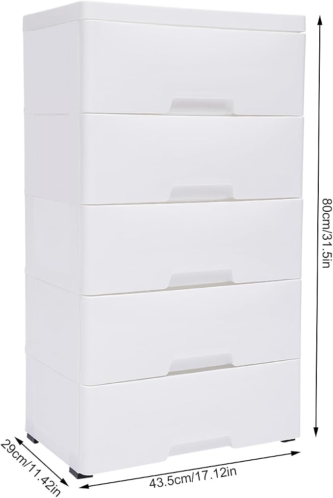 5 Tier 5 Drawer Plastic Storage Cabinet White Home Vertical Stackable Clothes - Image 3